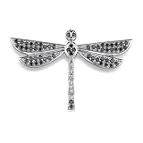 Sparkling Fantasy: Sterling Silver Dragonfly Brooch with Black and White CZ Diamonds