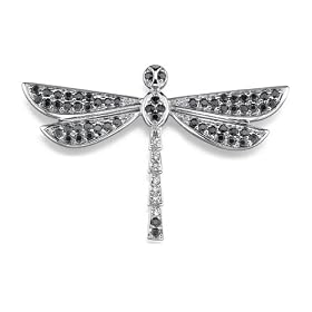 Sparkling Fantasy: Sterling Silver Dragonfly Brooch with Black and White CZ Diamonds