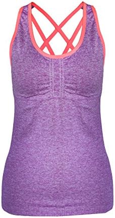 Sealess Padded Active Fitness Yoga Straps Tank Top (Large US SIZE 8~10, Puple)