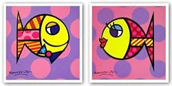 Striped and Dotty Fish Set by Romero Britto 7.5"x7.5" Art Print Poster