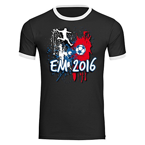 T-Shirt Fußball Europameisterschaft EM 2016 Frankreich Herren schwarz / weiß Gr. S – 2XL France Germany Deutschland, Größe:XL