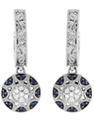 Genuine Blue Sapphire And Diamond Earrings 14K White Gold 00.08 Ct Tw Blue Sapphire And Diamond Earrings