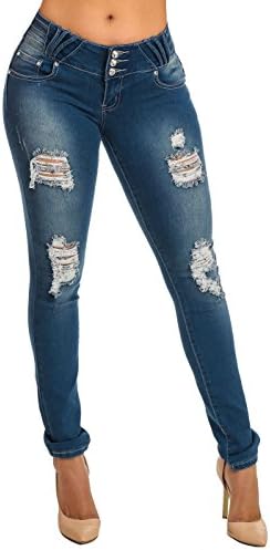 Saza Butt Lifting Levanta Cola Blue Wash Ripped Skinny Stretchy Jeans 11005K