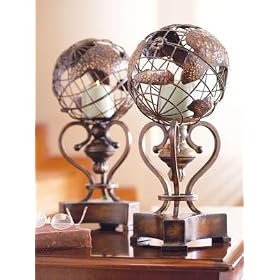 Set of 2 Rustic Globe Replica Pillar Candle Holders by CC Home Furnishings