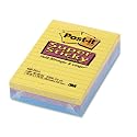 3M Super Sticky Post-it(R) Notes, 4in. x 6in., Lined Notes, 90 Sheets Per Pad, Assorted Colors, Pack of 3
