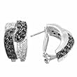 Sterling Silver Black and Simulated Diamond CZ Omega back CZ Earrings