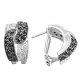 Sterling Silver Black and Simulated Diamond CZ Omega back CZ Earrings