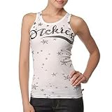 Dickies Girl Solid 2x1 Rib Tank Top Stars & Script Print in White - Ships in 