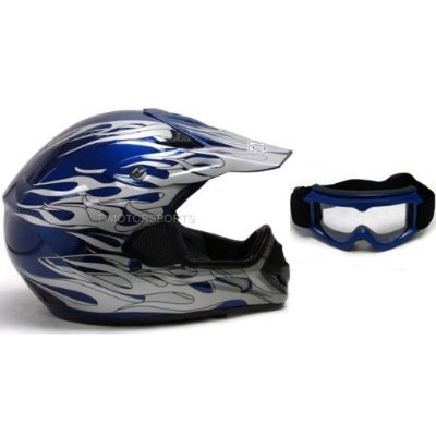 TMS® Adult TMS Blue Flame Dirt Bike ATV Motocross Helmet with Goggles (Large)