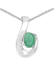0.80 Carat Genuine Emerald Sterling Silver Pendant Necklace. 18"