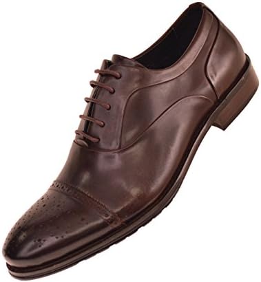 Steven Land Footwear Collection Mens Classic Brown Genuine Leather Perforated Designed Cap Toe Oxford Dress Shoe : Style SL829-065