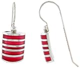 Sterling Silver Hook Earrings, w/ Red Resin, 5/8 (16mm) tall