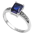 Sterling Silver Marcasite Rings with Blue Sapphire CZ - Sizes: 5-9
