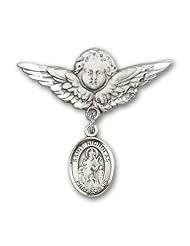 Sterling Silver Baby Badge with St. Nicholas Charm and Angel with Wings Badge Pin