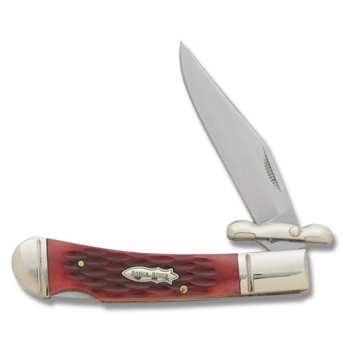 Rough Rider Small Swing Guard Fold Knife, 440A SS clip point blade, Red jigged bone handle