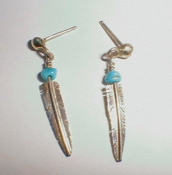 Click here to buy Native American Handcrafted Sterling Silver & Turquoise Post Feather Earrings.