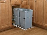 Pull-Out Waste Container, 2-27 qt, w/FE Slides, Chrome/Silver