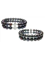 7.5x8mm Rosy Black Double Strand Freshwater Cultured Pearl Bracelet - 8 inches