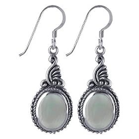 Mother of Pearl Vintage Style Silver Oval French Hook 1.5" Long Dangle Earrings