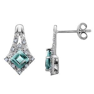 Aquamarine Earrings with Diamonds 7 10 Carat (ctw) in 10K White Gold by
