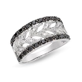 1/2 Carat Black and White Diamond 14K White Gold Ring