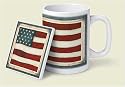 AMERICAN FLAG stars and stripes red white and blue COFFEE MUG and Absorbastone tile COASTER gift box SET