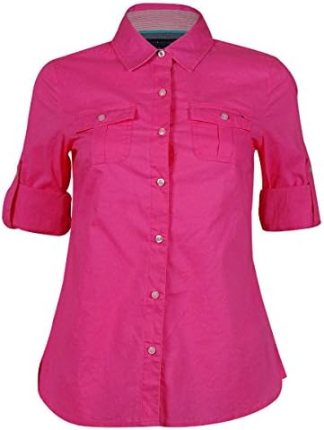 Tommy Hilfiger Women's Buttoned Front Tab Sleeve Top (XS, Knockout Pink)