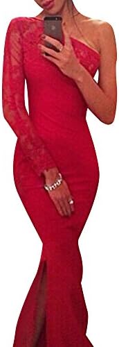ZLMDS Women's Sexy One Shoulder Slit Hem Bodycon Silhouette Mermaid Dress M Red