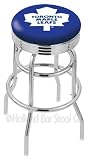 Toronto Maple Leafs 25 Inch Chrome Double Ring Swivel Bar Stool with Ribbed Accent Ring