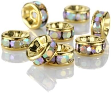 DUMAN 100pcs 6mm Swarovski Crystal Rondelle Spacer Bead Gold Plated Crystal AB for Jewelry Making