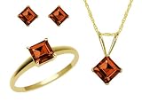 10k Yellow Gold, January Birthstone, Garnet Ring, Pendant and Earring Set, Ring Size 7