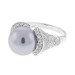 Sterling Silver Ring with Large Light Grey Pearl / CZs - Ring Sizes: 5-9