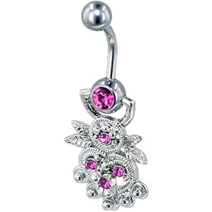 Pugster Mothers Day Gifts Christmas Gifts Hot Pink Decorative Heart Gem Belly Button Ring Navel Piercing Bar Body Jewelry