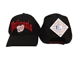 Washington Nationals MLB Black with Red Team Name Adult Adjustable Hat / Cap