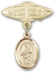 Gold Filled Baby Badge with St. Jane of Valois Charm and Badge Pin with Cross