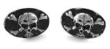 Silver Pewter Skull & Crossbones Oval Cufflinks