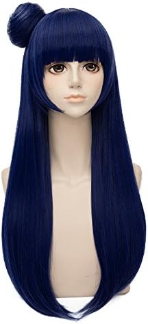 Cosplayvoice Anime LoveLive!Sunshine!! Aqours Tsushima Yoshiko 32Inches/80CM Dark Blue Long Straight Wig With Bun