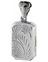 Sterling Silver Rectangular Locket Hand Engraved, 5/8 x 3/4 inch