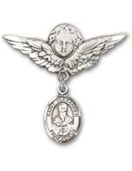 Sterling Silver Baby Badge with St. Alexander Sauli Charm and Angel w/Wings Badge Pin