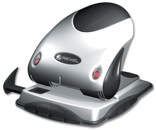 REXEL - Perforateur de bureau Premium P240, argent / noir: capacité de perforation: 40 feuilles, en métal, perforation:80 mm, avec réglette de guidage en plastiqu