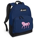 Pink Horse Backpack Navy Blue Horses for Travel or School Bags - Best Unique Gifts For Boys, Girls, Adults, College Students, Men or Ladies