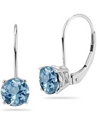 1.25-1.55 Cts of 6 mm AAA Round Aquamarine Stud Earrings with Lever Backs in 14K White Gold