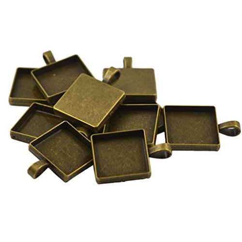 Blank Square Bezel Tray Base for 20 mm Cabochon Necklace Pendant Pack Of 10