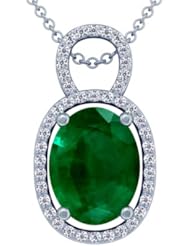 Platinum Oval Cut Emerald And Round Diamond Pendant