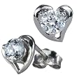 Diamond Cubic Zirconia Solitaire Heart-Shaped Platinum Overlay CAREFREE Sterling Silver Stud Earrings