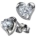 Diamond Cubic Zirconia Solitaire Heart-Shaped Platinum Overlay CAREFREE Sterling Silver Stud Earrings