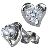 Diamond Cubic Zirconia Solitaire Heart-Shaped Platinum Overlay CAREFREE Sterling Silver Stud Earrings