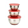 MIU France Set of 3 Stainless Steel Bowls with Lids, Red