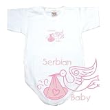 BABY BODYSUIT WHITE  PINK STORK SERBIAN  SERBIA AND MONTENEGRO 3 - 6 Months
