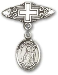 Sterling Silver Baby Badge with St. Lucia of Syracuse Charm and Badge Pin with Cross